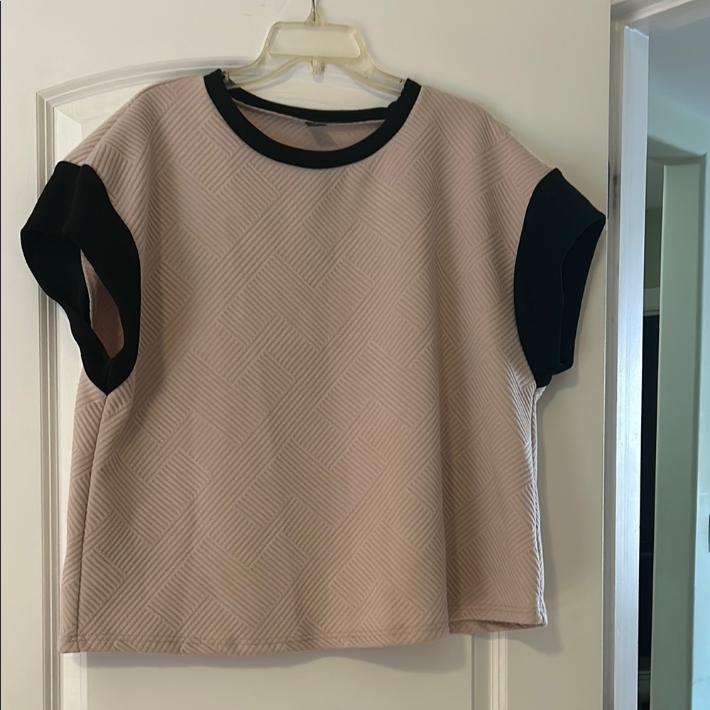 Cream and Tan Boxy Short Sleeve T-Shirt